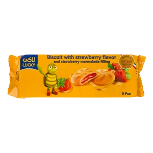 بیسکویت با مغزی مارمالاد توت فرنگی 132 گرمی لاکی